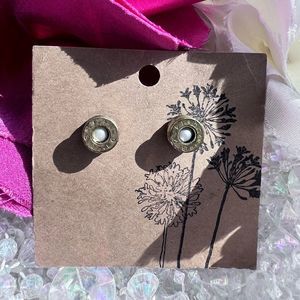 Rich McCoy Handmade Upcycled Brass Bullet Casing Earrings Pearl Jeweled 💗